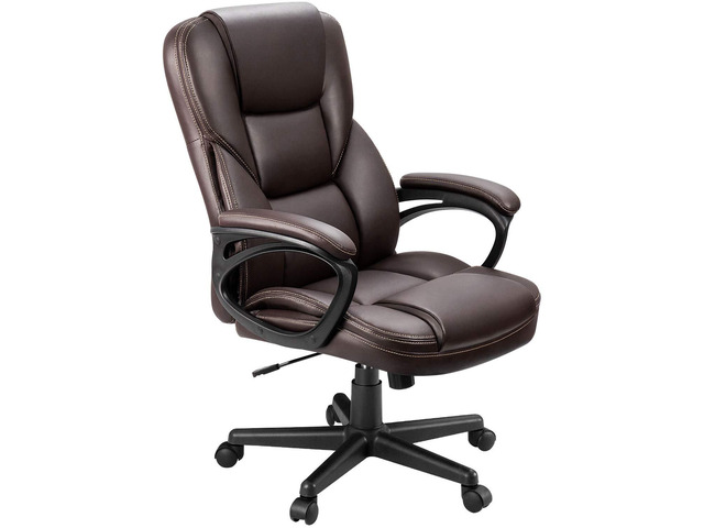 Office Executive Chair High Back Adjustable Managerial Home Desk Chair, Swivel Computer PU Leather Chair with Lumbar Support (Brown)