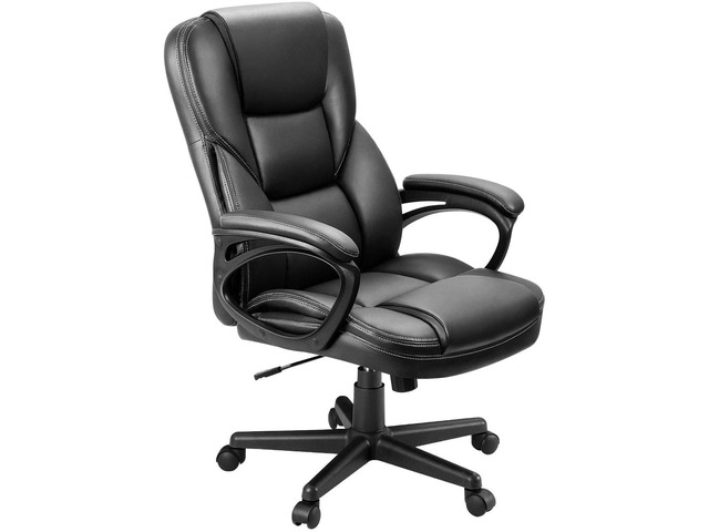 Office Executive Chair High Back Adjustable Managerial Home Desk Chair, Swivel Computer PU Leather Chair with Lumbar Support (1, Black)