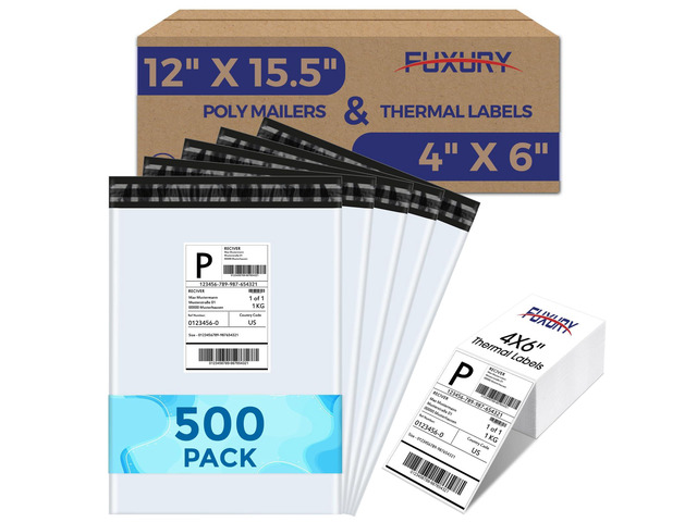 500 Pcs 12x15.5' Poly Mailers Sets with 4x6' Thermal Labels Waterproof Mailing Envelopes & Stickers for Clothing, Strong Adhesive Poly Shipping...