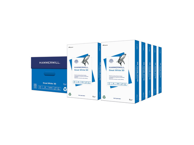 Printer Paper, Great White 30% Recycled Paper, 8.5 x 14 - 10 Ream (5,000 Sheets) - 92 Bright, Made in the USA, 086704C