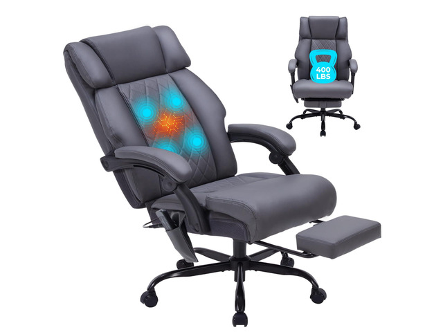Massage Office Chair with Foot Rest and Heating, Executive Ergonomic Reclining Leather Office Chair, Big and Tall Desk Chair with Vibration...