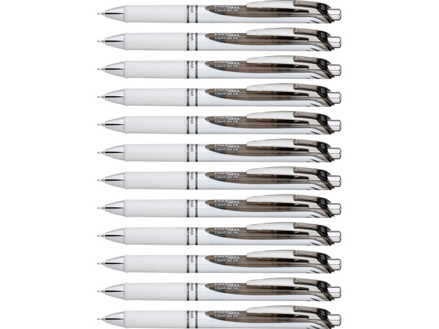 EnerGel Pearl Deluxe RTX Liquid Gel Pen, 0.5mm, Fine Line, Needle Tip, Black Ink, Box of 12 (BLN75PW-A)