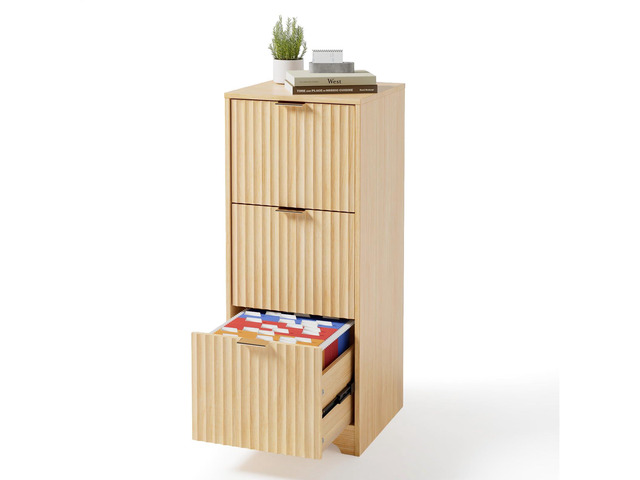 Tall 3 Drawer File Cabinet, Home Office Filing Organizer, for Letter Size File Folder Storage, Modern Style Fluted Design, Wood Vertical Filing...