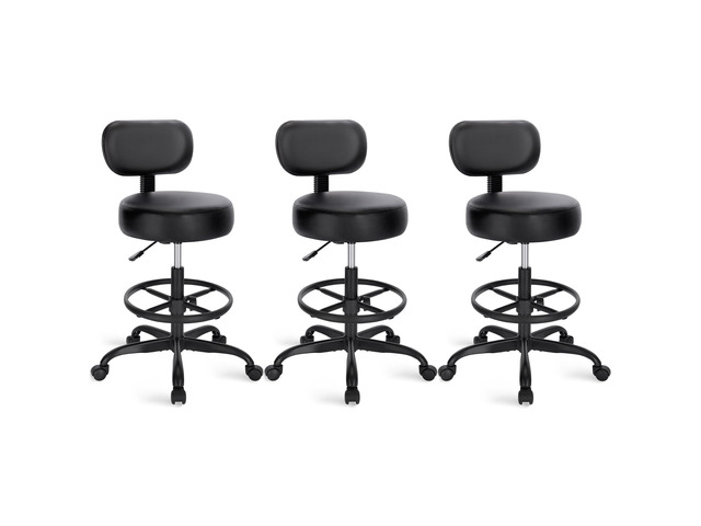 Drafting Chair with Backrest, Set of 3, Swivel Barstools for Shop Adjustable Height Rolling Stool with Footrest, Standing Desk Chair for Counter...