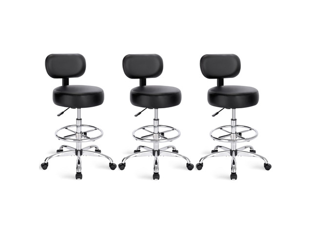 Drafting Chair with Back, Set of 3, Swivel Barstools, Adjustable Height Rolling Stool with Footrest, Standing Desk Chair for Counter Height Desk,...