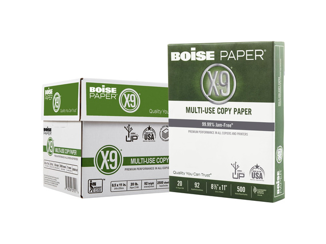 Boise X-9 Multiuse Copy Paper, Letter Size Paper, 20-Lb, Ream of 500 Sheets, Case of 5 Reams