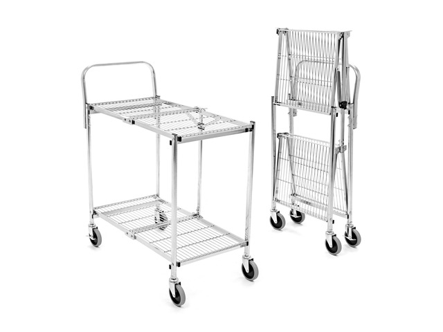 Original Tubstr Collapsible 2 Shelf Wire Cart, Easy to Push Heavy Duty Rolling Utility Cart, Folds Up for Storage, Commercial Grade (Chrome, 33.56...