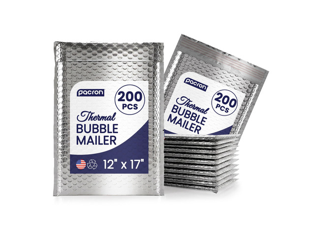 Waterproof Self-Seal Insulated Foil Thermal Bubble Mailers 12x17, 200-Pack Ideal for meal kits, frozen goods & bulk perishables. Tear-resistant...