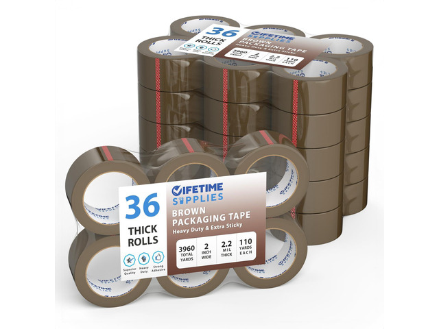 Supplies 36 Rolls [Upgraded] 2' Brown Premium Packing Tape, 110 Yards, 2.2 mil, Heavy Duty Packaging Tape for Shipping, Moving, Sealing - Stronger...