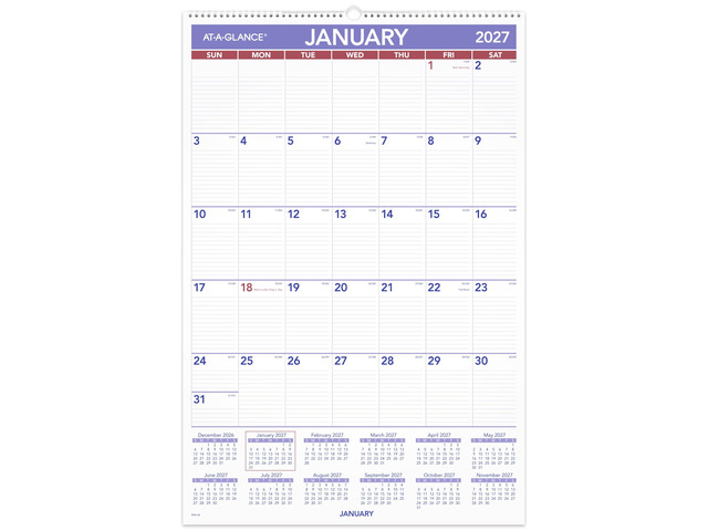2027 Wall Calendar, Monthly, 508 x 762 Mm Planner, Ruled Daily Blocks, PM42827