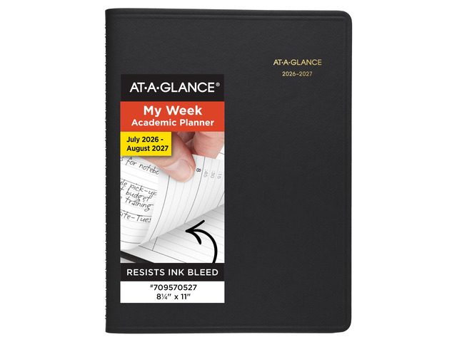 Planner 2026-2027 Weekly Academic 14-Month July-August, Quarter-Hourly Appointment Book, 8-1/4' x 11', Black (7095705)