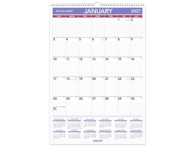 2027 Erasable Calendar, Dry Erase Wall Planner, 15.5' x 22.75', Monthly, Marker Included (PMLM032827)
