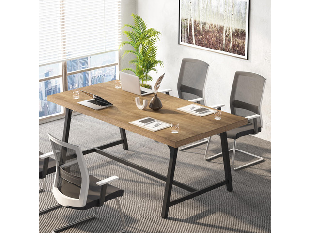 6FT Rectangle Conference Table, 70.87L x 33.46W x 29.92H Inches Meeting Table for Conference Room, Wood Office Executive Desk with Strong Metal...