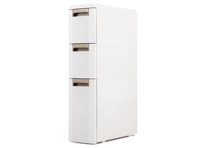 3-Tier Narrow Storage Cabinet, Slim Rolling Cart with 3 Drawers & 2 Removable Dividers, Plastic Storage Organizer with Wheels for Small Spaces...