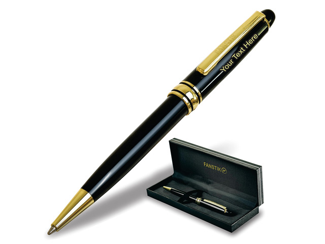 Customized BallPoint pen with name (MADE IN USA), stainless steel, black and gold, luxury engraved pen personalized for men and for women....