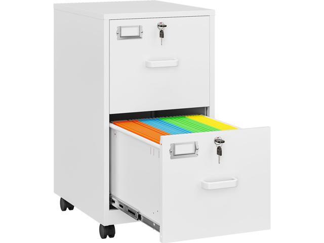 2 Drawer File Cabinet with Lock and Wheels,White Rolling File Cabinets,Locking Mobile Metal Filing Cabinet for Home Office,Under Desk,Fit...