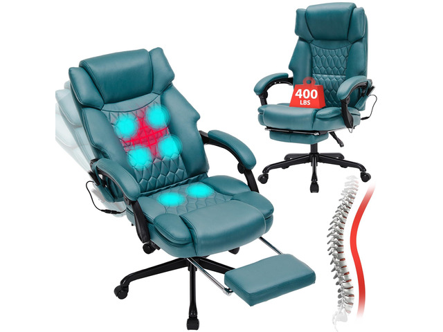 Massage Office Chair with Foot Rest 6 Points Vibration and Heat Home Office Desk Chairs for Heavy People 400lbs Reclining Managerial Chairs...