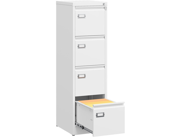 4 Drawer File Cabinet with Lock and Tag,White Vertical File Cabinet,Narrow Locking Filing Cabinets with Drawers,Metal Filing Storage for Home...