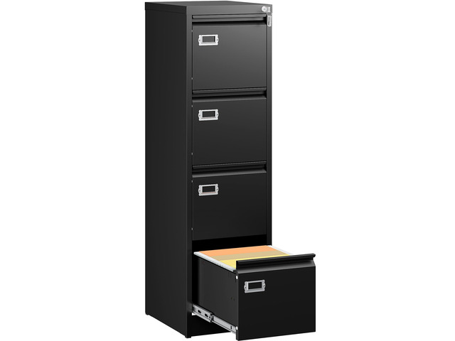 4 Drawer File Cabinet with Lock and Tag,Black Vertical File Cabinet,Narrow Locking Filing Cabinets with Drawers,Metal Filing Storage for Home...