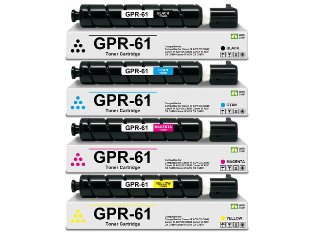 GPR61 High Yield Toner Cartridge 4-Pack Black Cyan Magenta Yellow Replacement for Canon GPR-61 Compatible with ImageRunner Advance DX C5840i...
