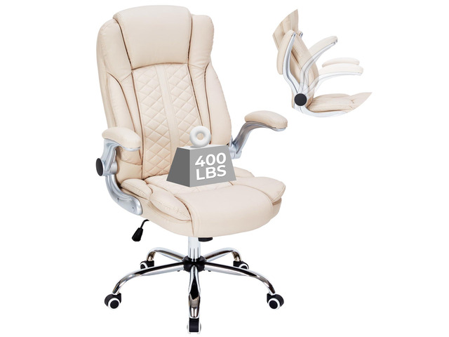 400lbs Executive Office Chair with Flip-Up Armrests, Big and Tall Computer Chair for Heavy People, Heavy Duty Ergonomic Comfy Chair, Breathable PU...