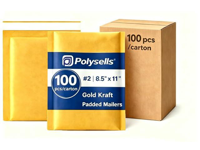 #2 8.5x11 Kraft Bubble Mailers 100 Pack, Bulk Padded Envelopes for Clothing & Apparel Shipping