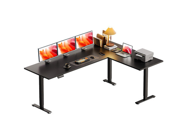 71 Inch L Shaped Electric Standing Desk, Home Office, Black Reversible Corner Desk with Height Adjustment, Ergonomic Sit Stand Table for Home...