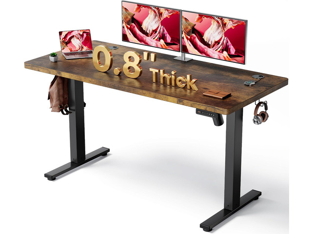 Brown 47x24 in Electric Standing Desk, 0.8 Inch Thick Tabletop Holds 200lbs, Sit Stand, 3 Memory Height Adjustment, Extra Deep Table Top, Black...
