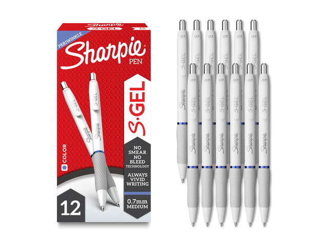 S-Gel Pens, Pearl White Body, Medium (0.7mm) Point, Periwinkle Ink, 12 Count