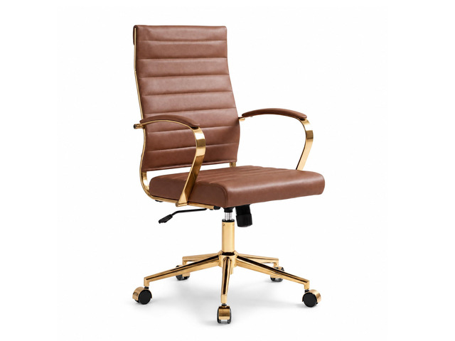 Gold Office Desk Chair, Ergonomic Leather Modern Conference Room Chairs, Executive Ribbed Height Adjustable Swivel Rolling Golden Chair for Home...