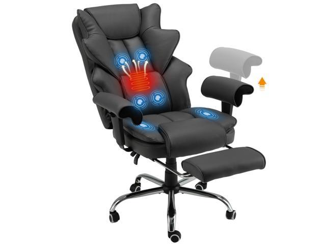 Ergonomic Executive Chair with 6-Point Vibration & Heat, Reclining PU Leather Big & Tall Desk Chair, Retractable Footrest & Adjustable Armrest for...