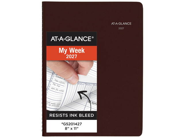 2027 Appointment Book Planner, Weekly, 8' x 11', Quarter-Hourly, DayMinder, Burgundy (G5201427)