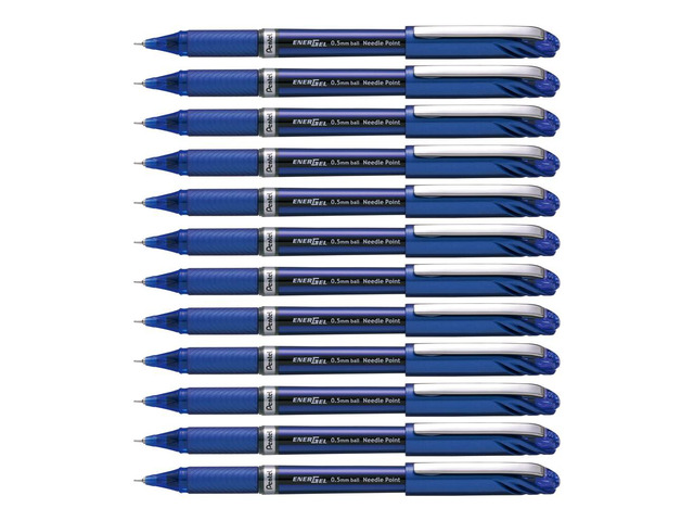 ENER-GEL NV Liquid Gel Pen, 0.5mm, Fine Line Capped, Needle Tip, Blue Ink, Box of 12 (BLN25-C)