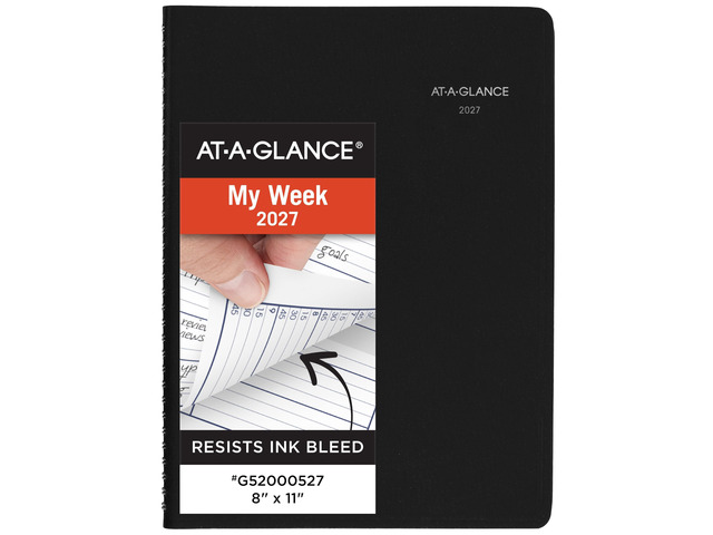 2027 Appointment Book Planner, Weekly, 8' x 11', Quarter-Hourly, DayMinder, Black (G5200027)