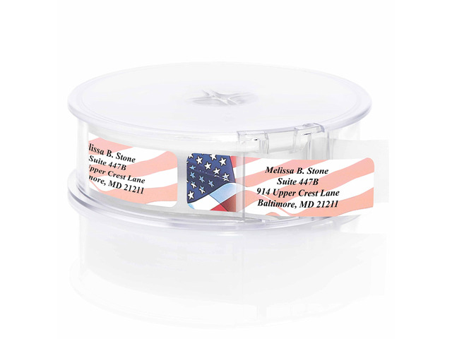 Proudly American Flag Personalized Return Address Labels with Elegant Dispenser - Roll of 250 Custom USA Stickers