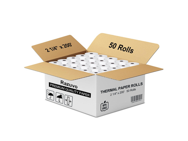 Thermal Paper Rolls - Bpa-Free 2 1/4 Inch X 200ft Register Tape, 50-Pack For Smooth Credit Card Machine Printing