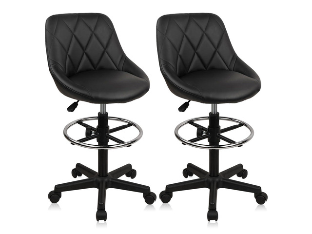 Drafting Chair with Backrest and Wheels, Set of 2 Adjustable Footrest Height Rolling Stool, PU Leather Tall Swivel Chairs Work Shop Office Desk...