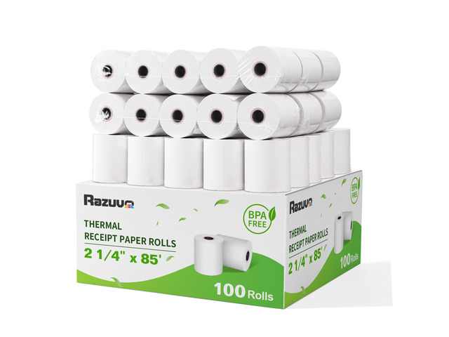 (100 Rolls) 2 1/4 x 85 Thermal Receipt Paper, White BPA-Free, Compatible with POS, Credit Card Terminals and Most Register Machines