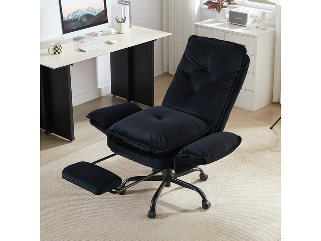 High Back Executive Chair with Flip-Up Armrests Wheel, Black Velvet Ergonomic Criss Cross Office Chair with Footrest Wheels, Cross Legged Desk...