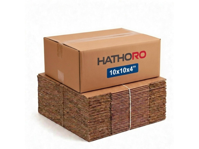 Flat Shipping Boxes 10'L x 10'W x 4'H (25 Pack) Corrugated Cardboard Single-Wall Small Kraft Boxes for Moving, Packing and Storage