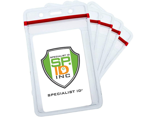 Bulk 100 Pack - Heavy Duty Clear Vinyl Badge Holders for Vertical Name Badges - Great for Employee or Student ID Card - Water Resistant Sleeves w...