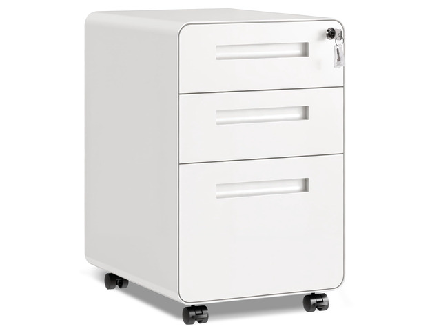 3 Drawer File Cabinet with Lock, Fully Assembled Filing Cabinet Mobile Metal File Cabinet Under Desk for Home Office, Printer Stand fits...