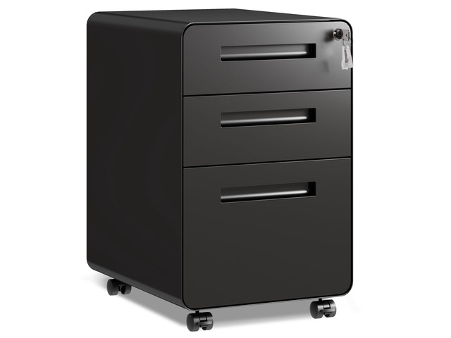 3 Drawer File Cabinet with Lock, Fully Assembled Except Casters Thickened Metal Mobile Filing Cabinet, Under Desk File Cabinet for Home Office,...