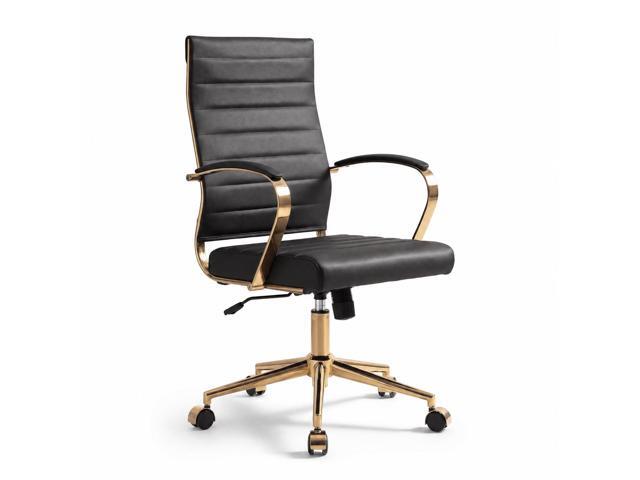Gold Office Desk Chair, Ergonomic Leather Modern Conference Room Chairs, Executive Ribbed Height Adjustable Swivel Rolling Golden Chair for Home...