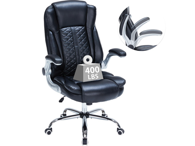 400lbs Executive Office Chair with Flip-Up Armrests, Big and Tall Computer Chair for Heavy People, Heavy Duty Ergonomic Comfy Chair, Breathable PU...