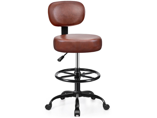 Drafting Chair with Backrest Adjustable Foot Rest Rolling Stool with Wheels, PU Leather Swivel Stool for Office Spa Studio Lab Counter Salon Home...