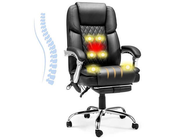 Heated Massage Executive Office Chair with Footrest, Black 6-Point Vibration Massage, Lumbar Heat,8 Vibration Modes,135Â° Recline Premium PU...