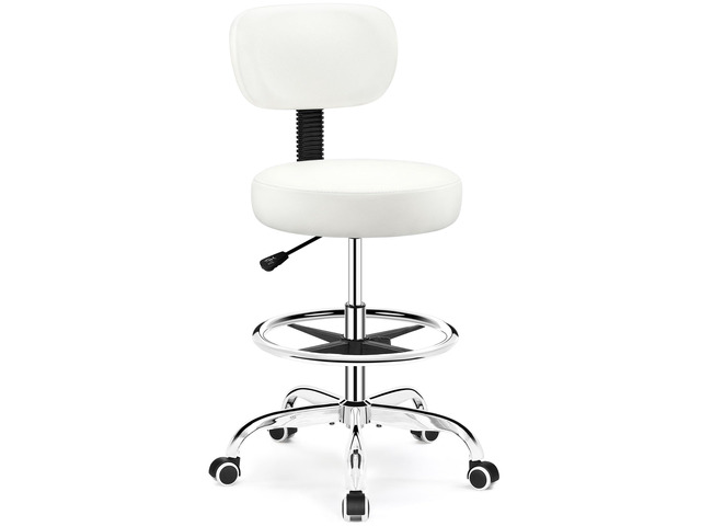 Drafting Chair with Backrest Adjustable Foot Rest Rolling Stool with Wheels, PU Leather Swivel Stool for Office Spa Studio Lab Counter Salon Home...