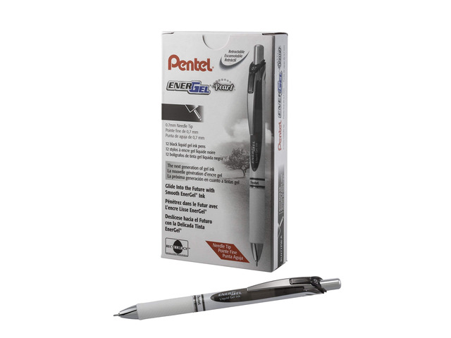 EnerGel Pearl RTX Retractable Liquid Gel Pen, (0.7mm), Medium Line, Needle Tip, Black Ink, 12 pack (BLN77PW-A)