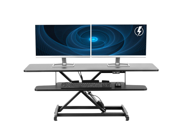 Black 47 inch Electric Desk Converter, DESK-VE48B Height Adjustable, Stand Up Desk Riser, Wide Keyboard Tray, Dual Monitor and Laptop Workstation